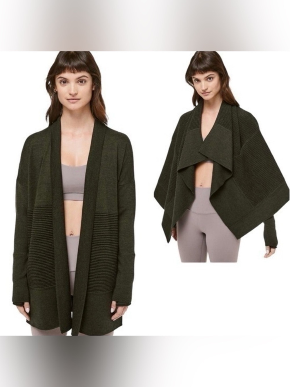 Lululemon Sit In Lotus Merino Wool Wrap Dark Green Cardigan size 10